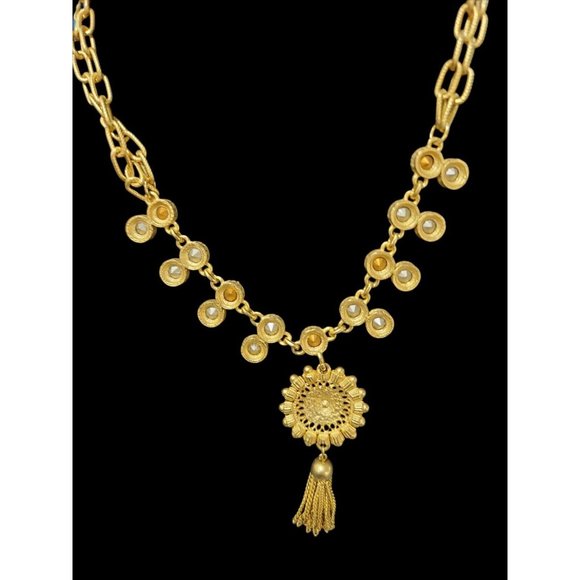 Victorian Inspired ROSA FLORES Gold tone Red and orange Pendant Necklace - Picture 8 of 12